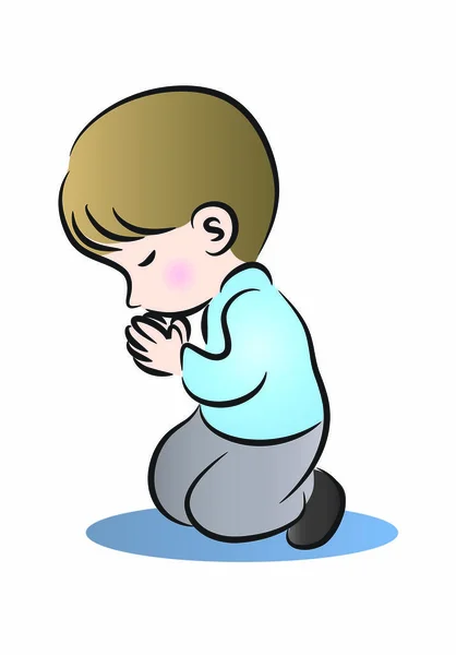 Kids Praying Vector Drawing Cartoon — Stock Vector