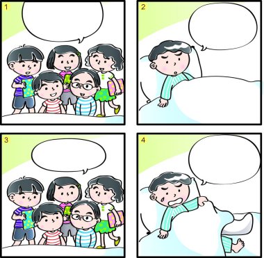 İlkokulda dört çerçeveli çizgi roman.