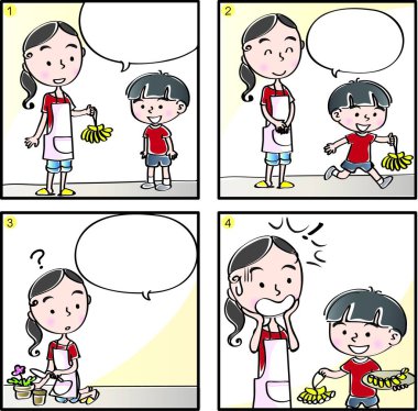 İlkokulda dört çerçeveli çizgi roman.