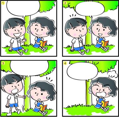 İlkokulda dört çerçeveli çizgi roman.