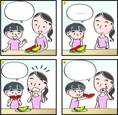 İlkokulda dört çerçeveli çizgi roman.