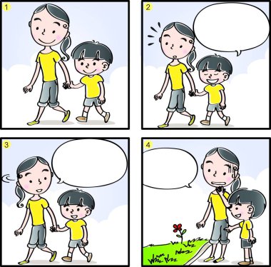 İlkokulda dört çerçeveli çizgi roman.