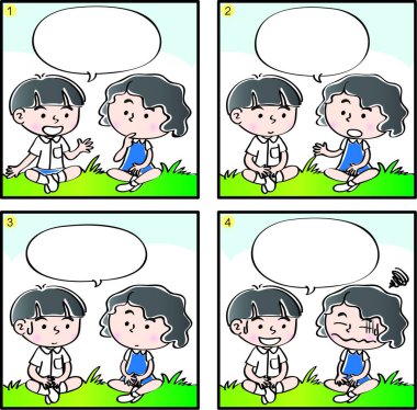 İlkokulda dört çerçeveli çizgi roman.