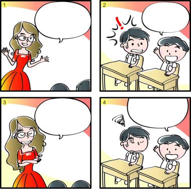 İlkokulda dört çerçeveli çizgi roman.