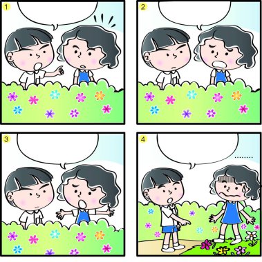 İlkokulda dört çerçeveli çizgi roman.