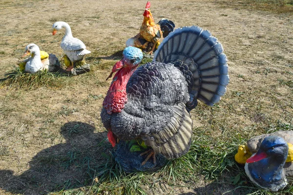 Toy Turkeys Chickens Meadow Home Decorations House — Stock Photo, Image