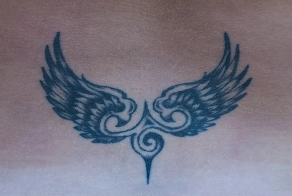A tatuagem na forma de asas nas costas — Fotografia de Stock