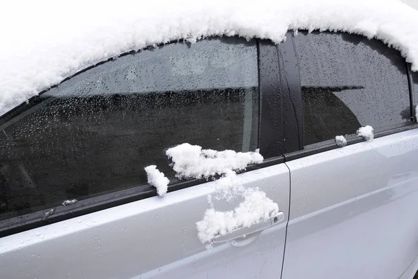 Jesienią Śnie Mokry Śnieg Samochodu Opady Śniegu Mokrego Śniegu Śniegu — Zdjęcie stockowe