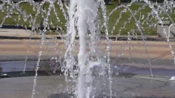 Spritzer eines Springbrunnens im Park — Stockvideo