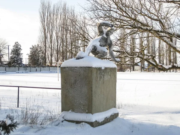 Pomnik Piłkarz Zimie — Zdjęcie stockowe