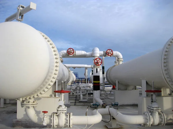Intercambiadores Calor Una Refinería Equipo Para Refino Petróleo — Foto de Stock
