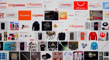 Poltavskaya Köyü, Rusya Federasyonu - 19 Şubat 2017: resim fotoğraf aliexpress logosu için arama sonuçlarını gösteren LCD ekran.