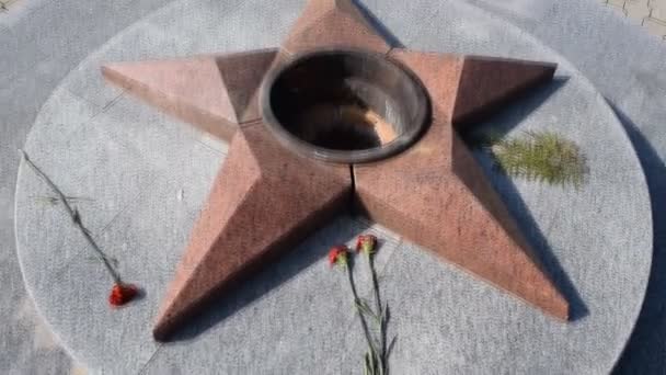 燃烧的永火里去 五角星的花岗岩纪念碑 纪念碑向阵亡士兵的记忆 — 图库视频影像