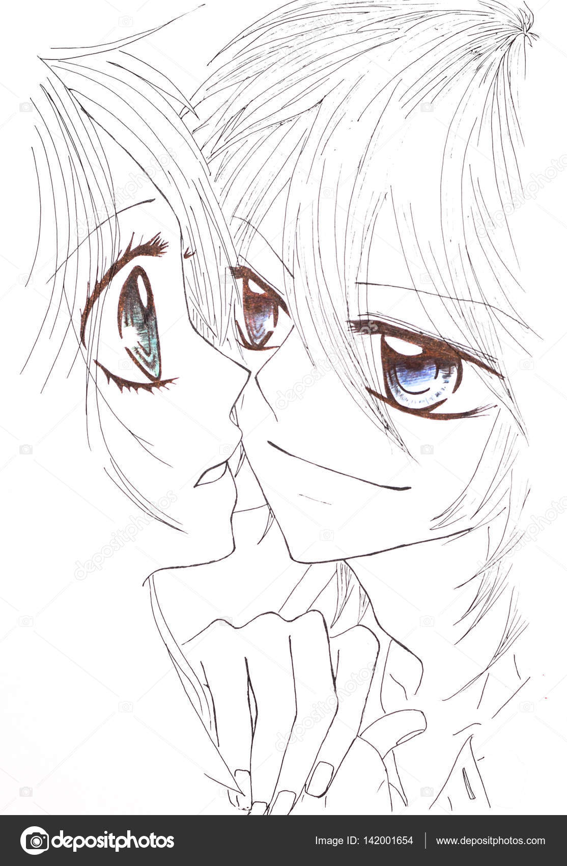 Immagine innamorato ragazza e il ragazzo nella foto in stile anime giapponese — Foto di fotogigi85