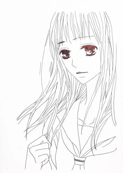 Disegno in stile anime. Immagine di una ragazza nella foto in stile anime giapponese . — Foto Stock