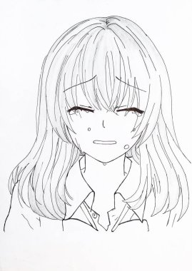 Çizim anime tarzında. Japon anime tarzında resimdeki kız resmi.