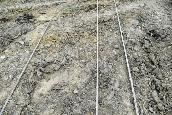 High Aluminum Wires Ground Installation High Voltage Power Lines — Stock Photo, Image