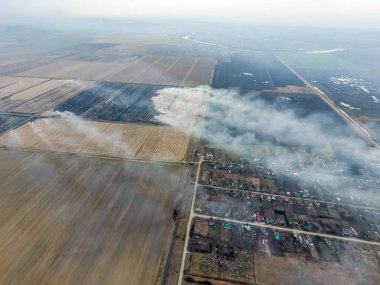 Buğday ürün hasat sonra alanları yanan saman