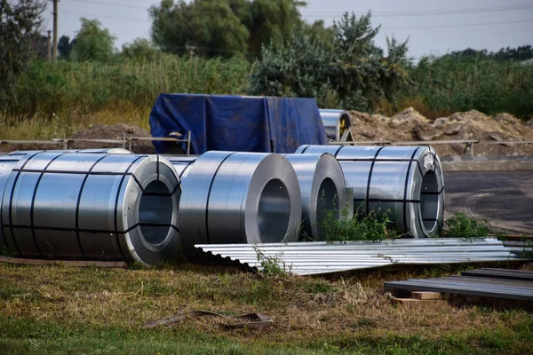 Rolls Sheet Metal Storage Building Materials — Stock Photo, Image