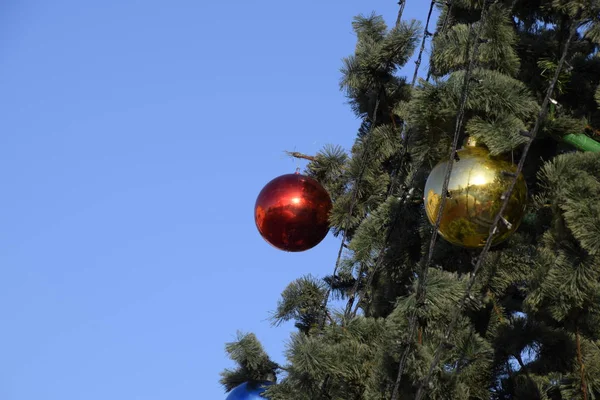 나무입니다 반짝이 장난감 야외에서 크리스마스 크리스마스 — 스톡 사진