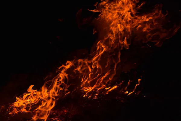 Fire Burning Rice Straw Night — Stock Photo, Image