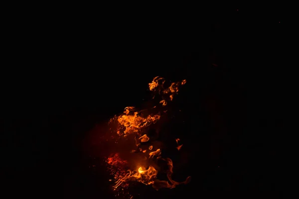 Vuur Verbranden Van Rijststro Nachts — Stockfoto