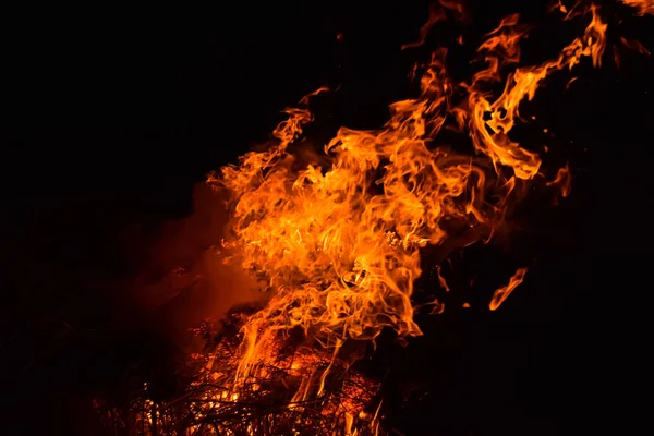 Fuego Quemadura Paja Arroz Por Noche — Foto de Stock