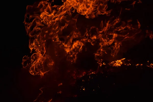 Feuer Verbrennung Von Reisstroh Der Nacht — Stockfoto