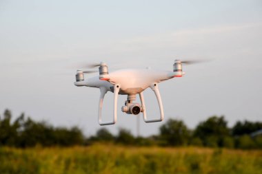 Ağaç tepelerinin karşı hava hovering dron,