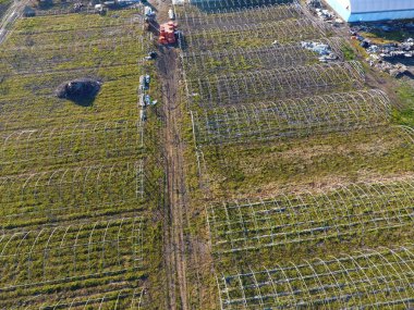 Seralar, üstten görünüm çerçevelerin. Seralarda alanı inşaatı. Tarım, agrotechnics kapalı yer