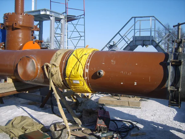 Construcción de gasoductos en tierra —  Fotos de Stock