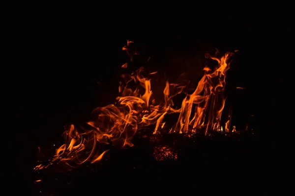 Bruciatura di paglia di riso di notte . — Foto Stock