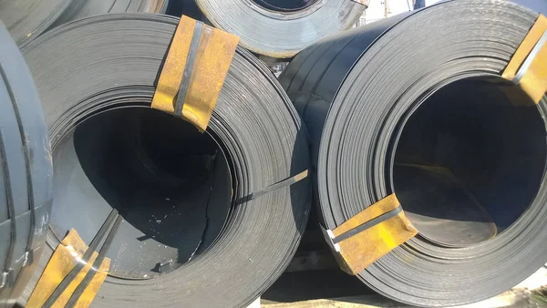Stahlbleche Rollten Rollen Zusammen Stahl Exportieren Verpackung Von Stahl Für — Stockfoto