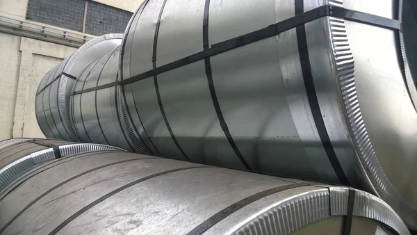 Stahlbleche Rollten Rollen Zusammen Stahl Exportieren Verpackung Von Stahl Für — Stockfoto