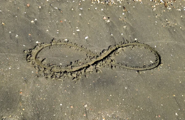 Знамення Нескінченності Морі Прибережний Пісок Пляжі Символ Нескінченності — стокове фото