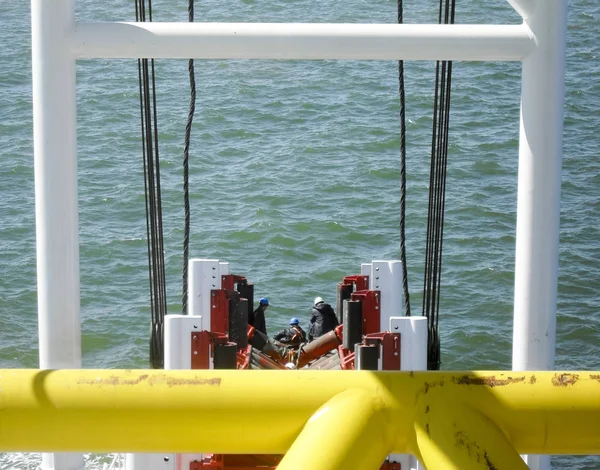 Descente Pipeline Jusqu Fond Épuisant Avec Péniche Pipelinière Installation Gazoduc — Photo