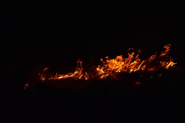 Fogo Queima Palha Arroz Noite — Fotografia de Stock