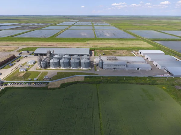 Plant voor het drogen en de opslag van graan. Bovenaanzicht. Graan terminal. — Stockfoto