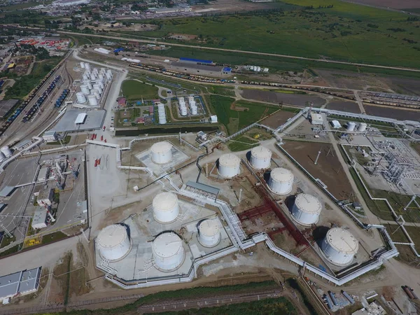 Reservoirs Voor Opslag Van Olie Producten Van Verwerking Ervan Raffinaderij — Stockfoto
