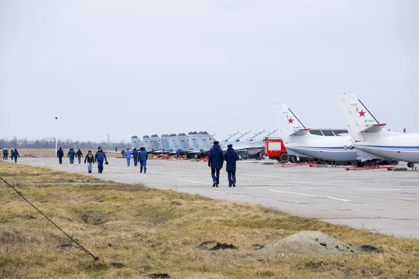 Krasnodar Rusland Februari 2017 Militair Vliegveld Krasnodar Exploitatie Van Vliegtuigen — Stockfoto