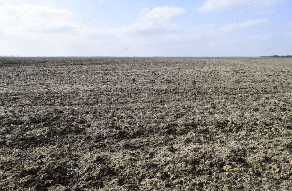 The plowed field. Spring processing of farmlands
