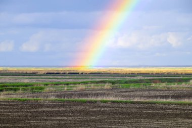 Rainbow, a view of the landscape in the field. Formation of the clipart