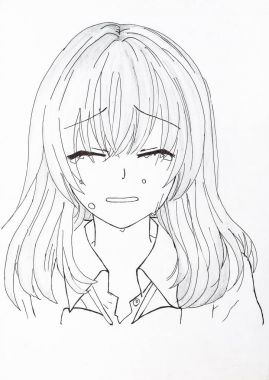 Çizim anime tarzında. Resimdeki kız resmi 