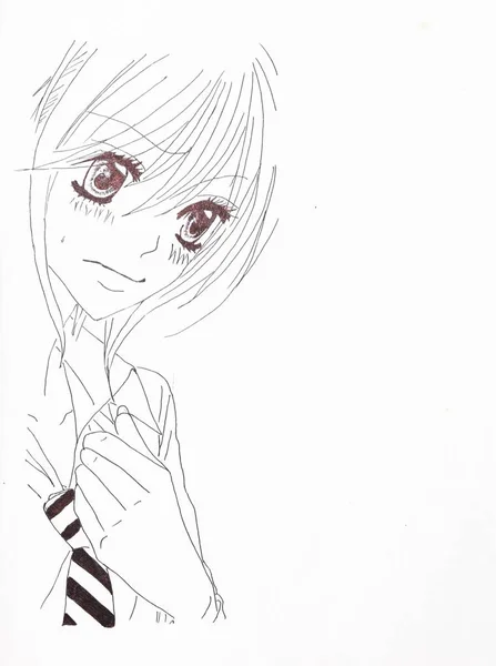 Dibujo en el estilo de anime. Imagen de una chica en la foto —  Fotos de Stock