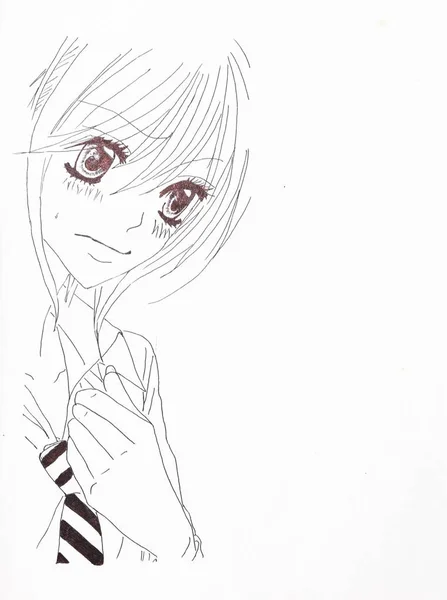 Dessin dans le style de l'anime. Image d'une fille dans l'image — Photo