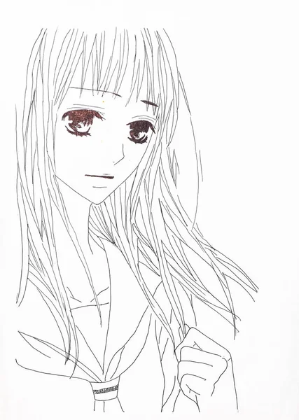 Dibujo en el estilo de anime. Imagen de una chica en la foto — Foto de Stock