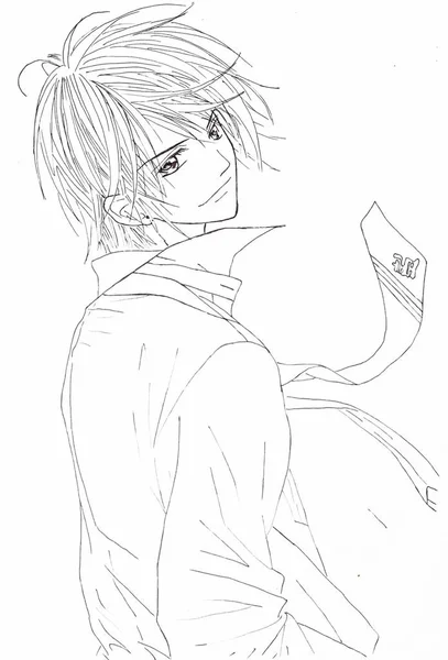 Zeichnung im Stil von Anime. Bild eines Mannes auf dem Bild in — Stockfoto
