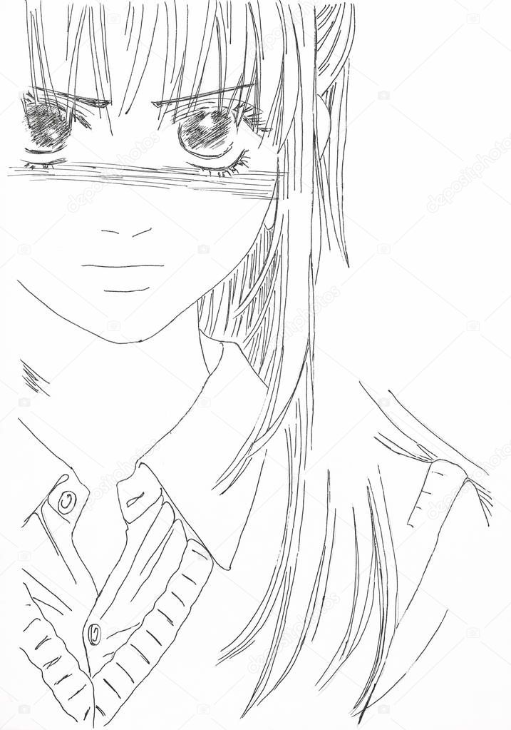 Drawing in the style of anime. Picture of a girl in the picture 