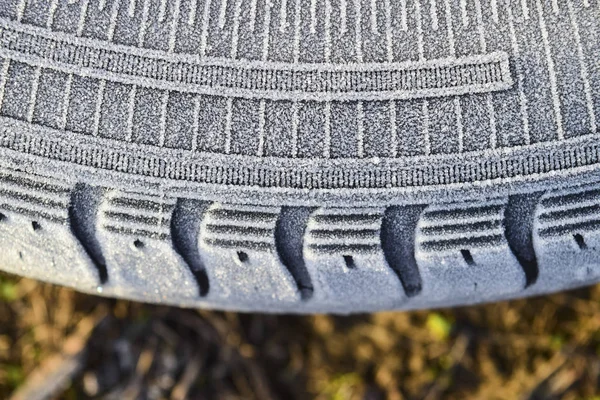 Hoarfrost Rubber Tire Wheel Morning Frost — Stock Photo, Image