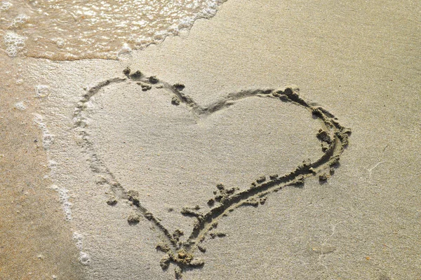 Heart drawn on the beach sand